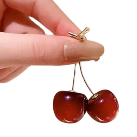 Cherry Earrings Red Fruit Fashion Jewelry Size 0.83''x1.7'' - Picture 10 of 10